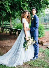 Casual Country Style Lace Top Two Piece Wedding Dress with Tulle Skirt Bridal Separates,20082221-Dolly Gown